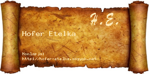 Hofer Etelka névjegykártya